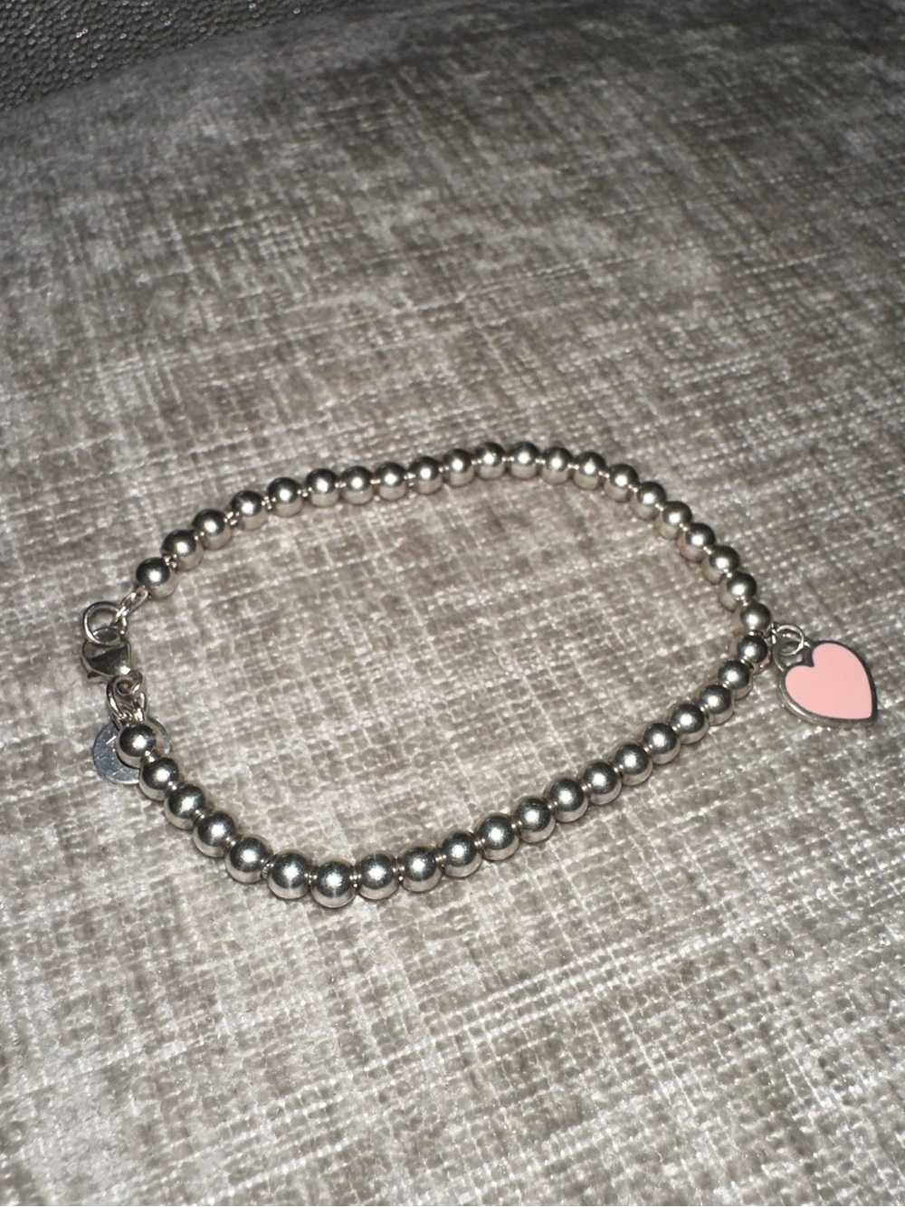 Authentic Return to Tiffany Pink Heart Tag Bead Bracelet in Silver, 4 mm